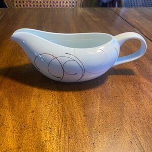 Corelle Splendor Gravy Boat with Red and Black Swirl Design